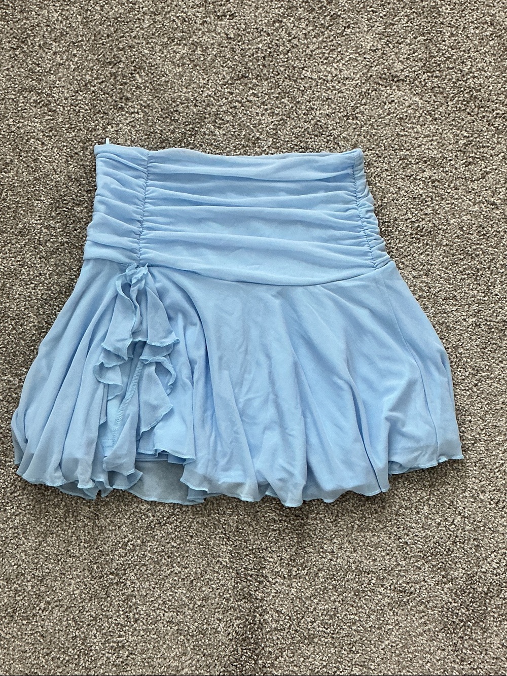 Light Blue High-Waist Ruffle Skater Skirt